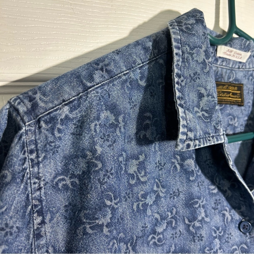 Eddie Bauer Vintage Womens Denim Button Up Size 12 Floral Print Cotton USA - Picture 3 of 13